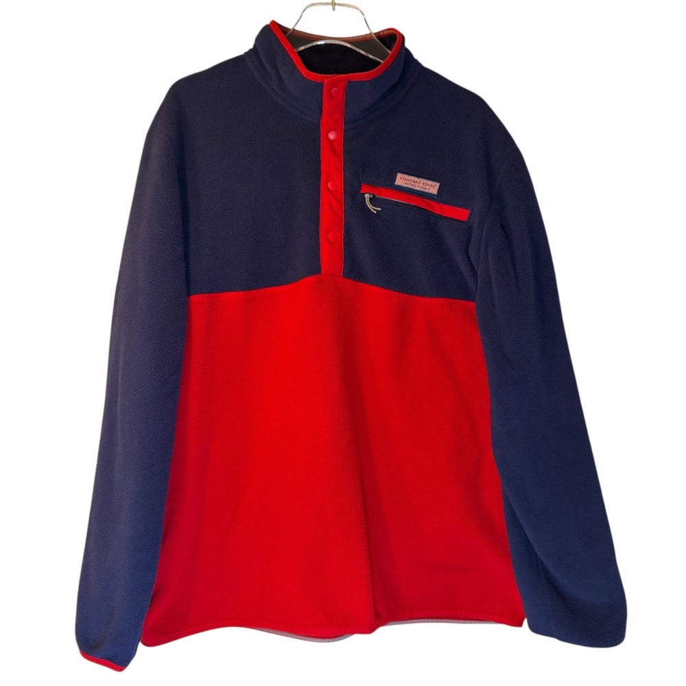 Vineyard Vines Red Blue Harbor Fleece Pullover Sweatershirt Mock Neck Men XL